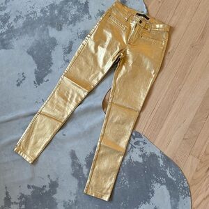 Zara gold metallic jeans size XS shiny coated